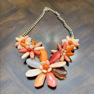 Vibrant Floral Necklace in Orange and Gold